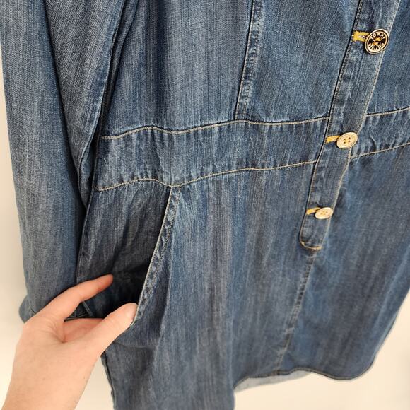 Tommy Hilfiger Chambray Shirt Dress 10 Short Collared Button Front Med Wash Blue - Picture 8 of 11